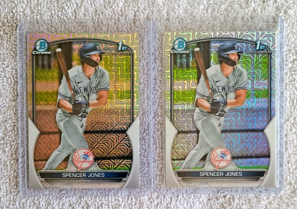 2 SPENCER JONES 2023 BOWMAN CHROME MEGA MOJO REFRACTOR RC LOT # BCP13 YANKEES