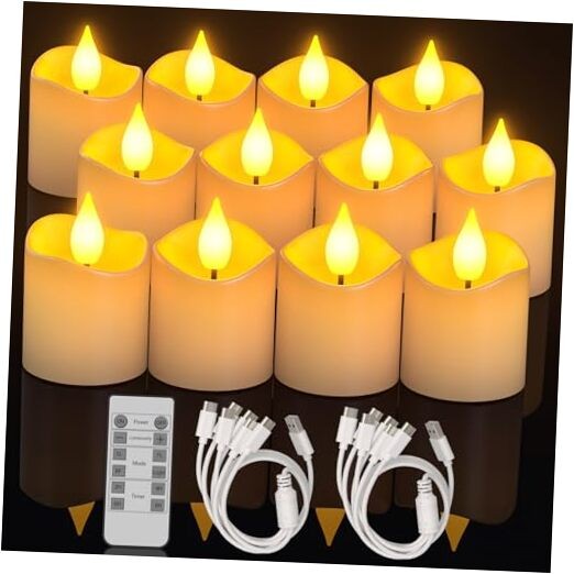 12pcs Rechargeable LED Tea Lights Flameless Battery Candles