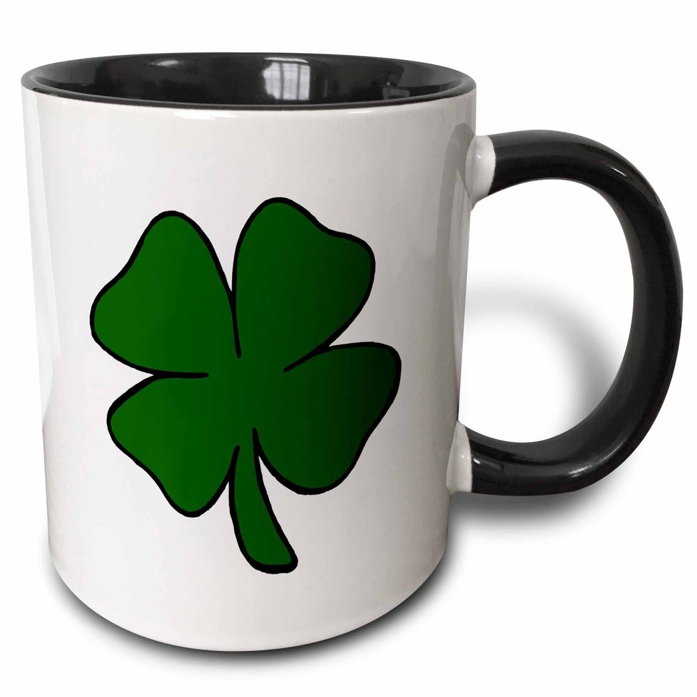 3dRose simple lucky four leaf clover design 15oz Two-Tone Black Mug