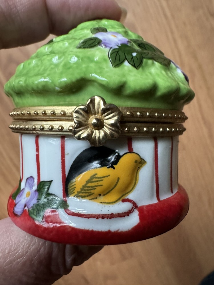 Ceramic Yellow Bird Cage Jewelry Box with Round Dome Lid
