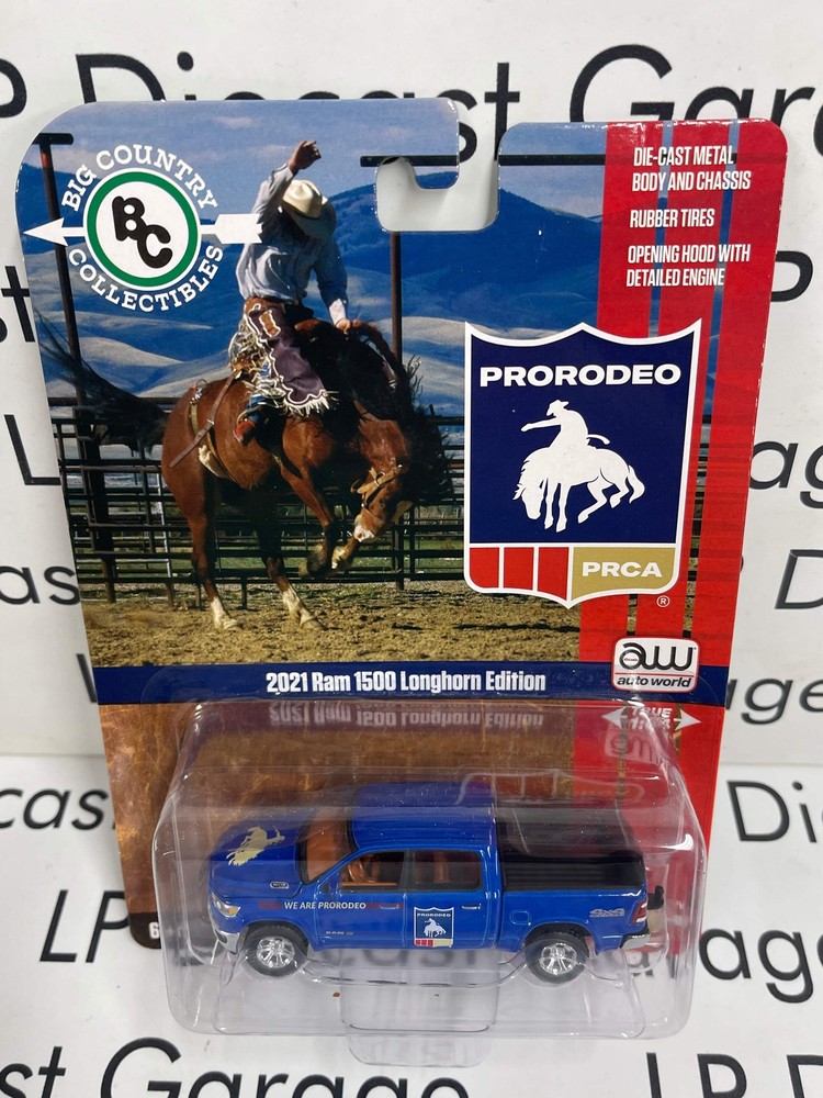 AUTO WORLD 2021 Ram 1500 Longhorn Edition Blue Prorodeo PRCA 1:64 Diecast Big Co