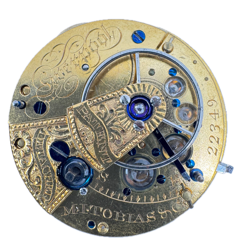 Antique 44mm M.I. Tobias & Co Liverpool Key Wind Fusee Pocket Watch Movement