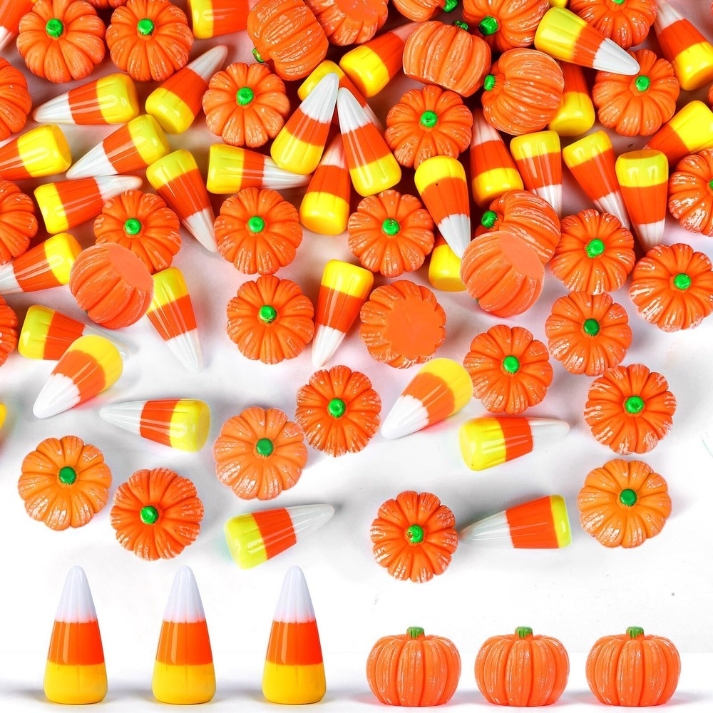 Halloween Resin Charms, 80Pcs Fake Pumpkin Candy Corn Mini Resin Charms Small...