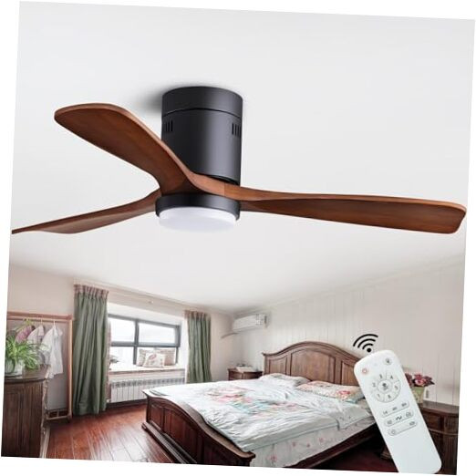 48 Inch Wooden Recessed Ceiling Fan with Light Kit and Remote Control