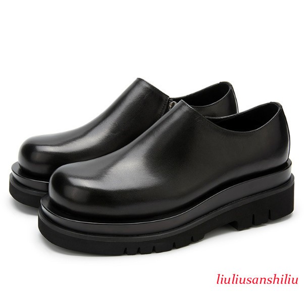 Men's Real Leather Shoes Dress Platform Zip Mid Heel Work Business Creepers