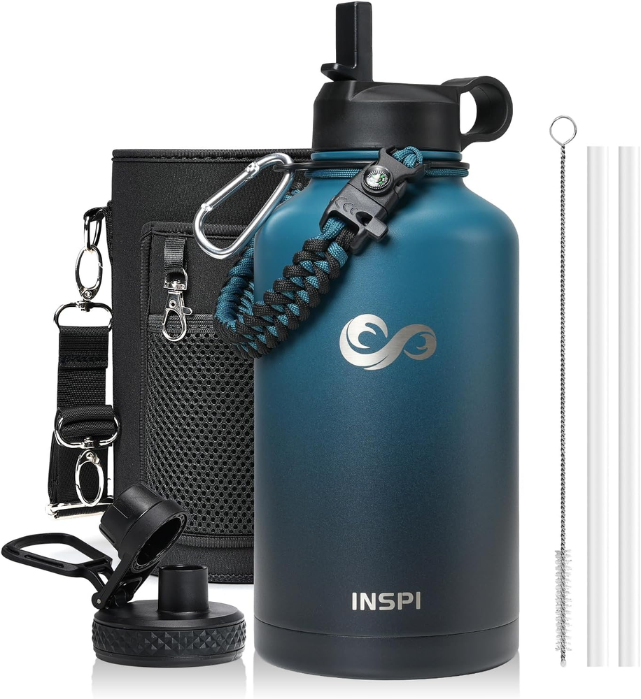 Insulated Water Bottle with Paracord Handle 64Oz,Indigo Black