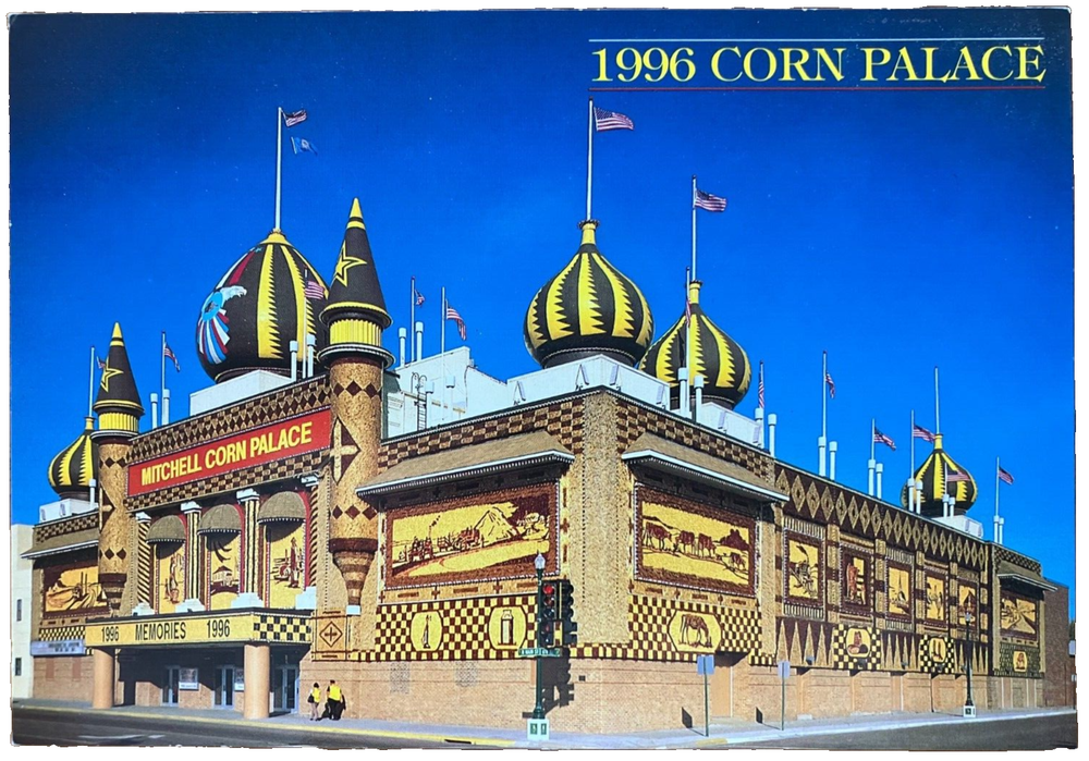 Postcard: 1996 Corn Palace illuminated, Mitchell, S Dakota, unposted but used