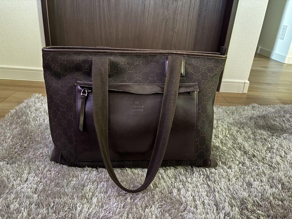 GUCCI Dark Brown Leather Business Tote Bag for Work  