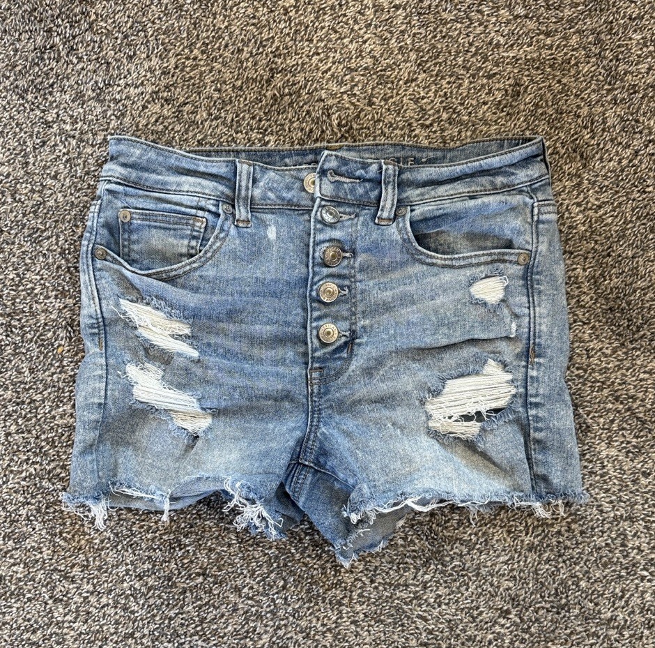 American Eagle Outfitters Distressed Cut Off Denim Shorts Button Fly Blue Size 8