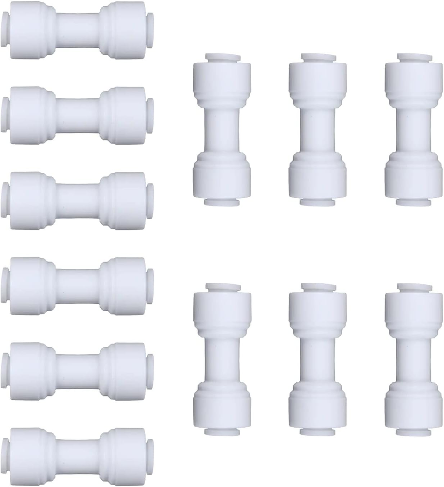 12Pcs White Plastic Union Connector (1/4-In OD X 1/4-In OD, Push-To-Connect