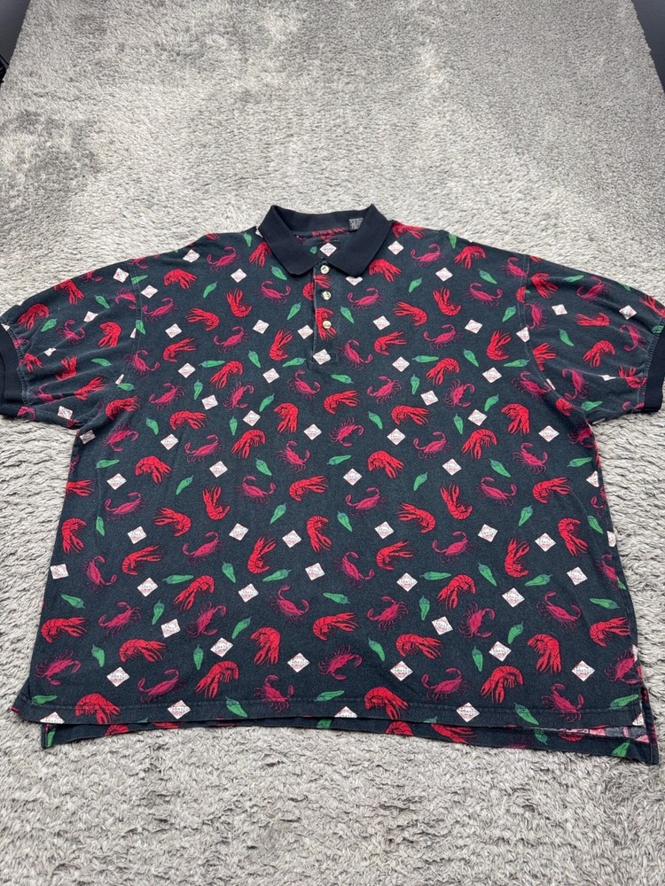 Tabasco Shirt Men 3XB Big Crawfish Crab Hot Sauce AOP Short Sleeve Polo Vtg 90s
