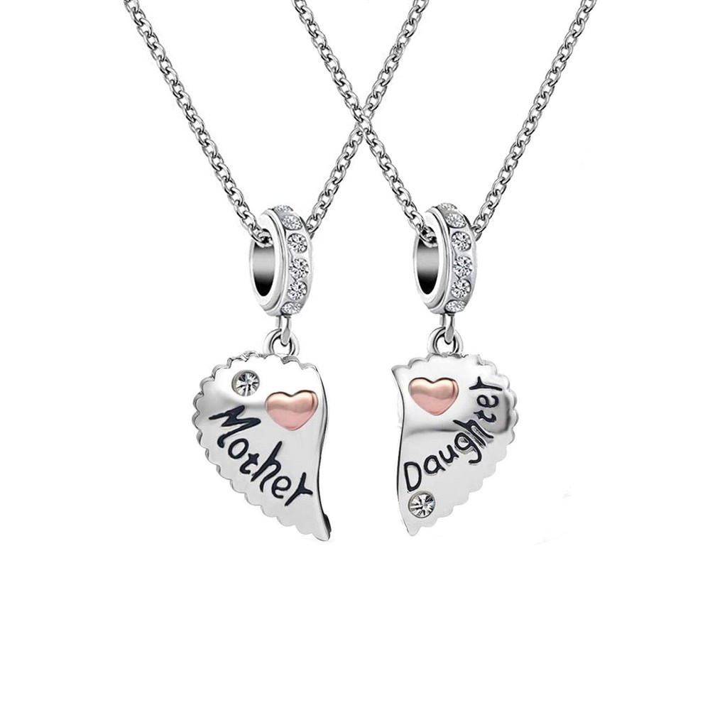 Mother and Daughter Matching Love Rose Gold Heart Necklace Set for 2 Pendant ...