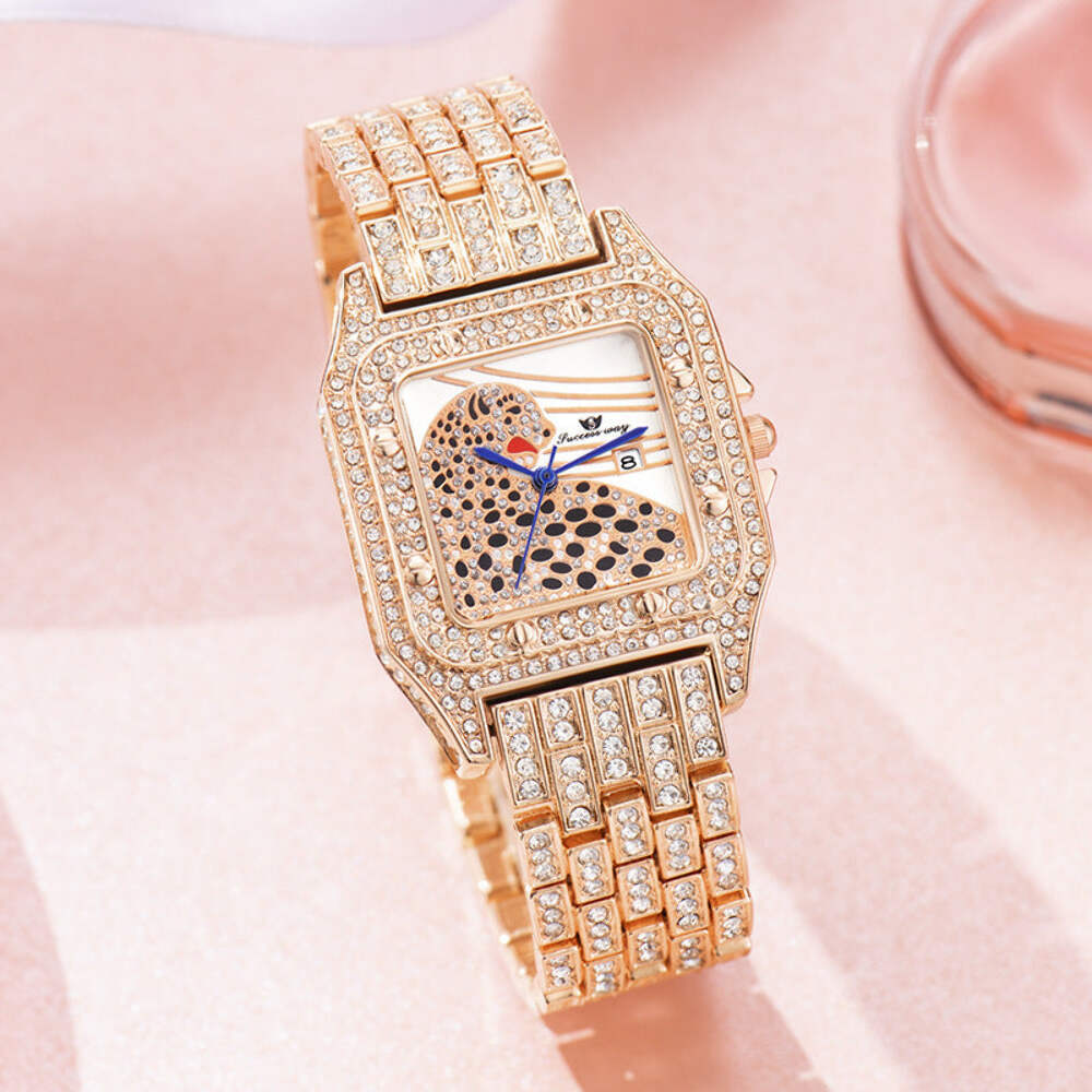 Fashionable Square Leopard Diamond Women's Quartz Watch with 30M Water Resistanc