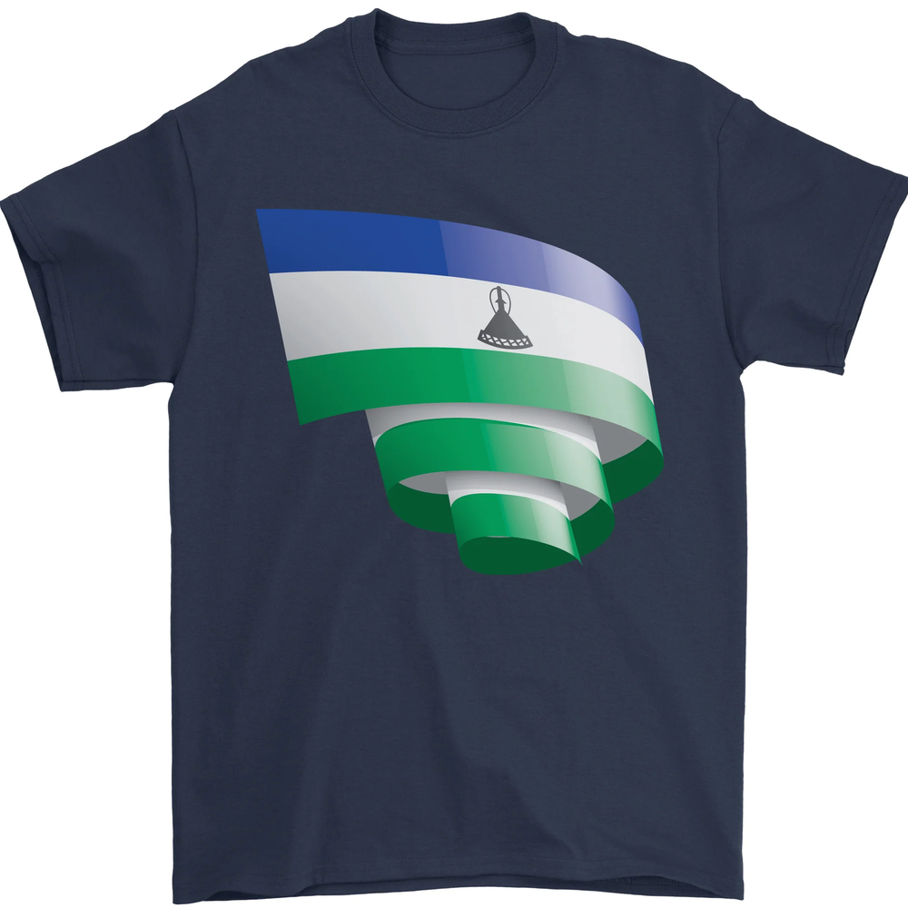 Curled Lesotho Flag Basotho Day Football Mens T-Shirt 100% Cotton