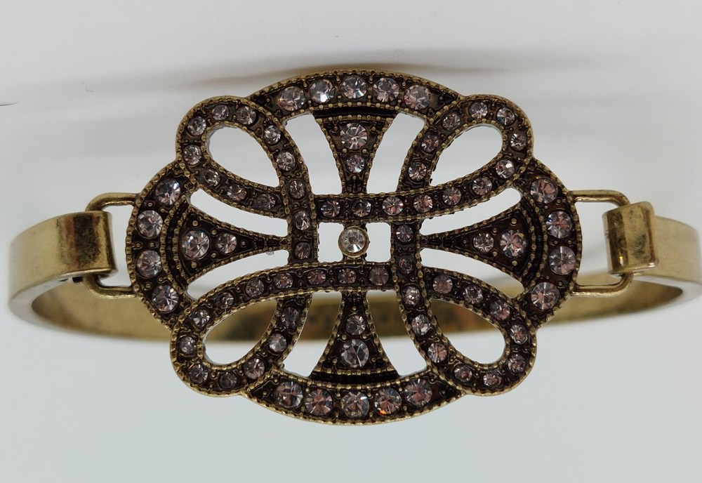 Vintage Jewel Kade Open Hinge Bracelet Gold Tone Rhinestones