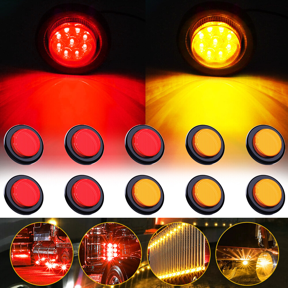 10PCS Side Red+Amber Marker Light Clearance LED Sealed 12V for Trailers Trucks