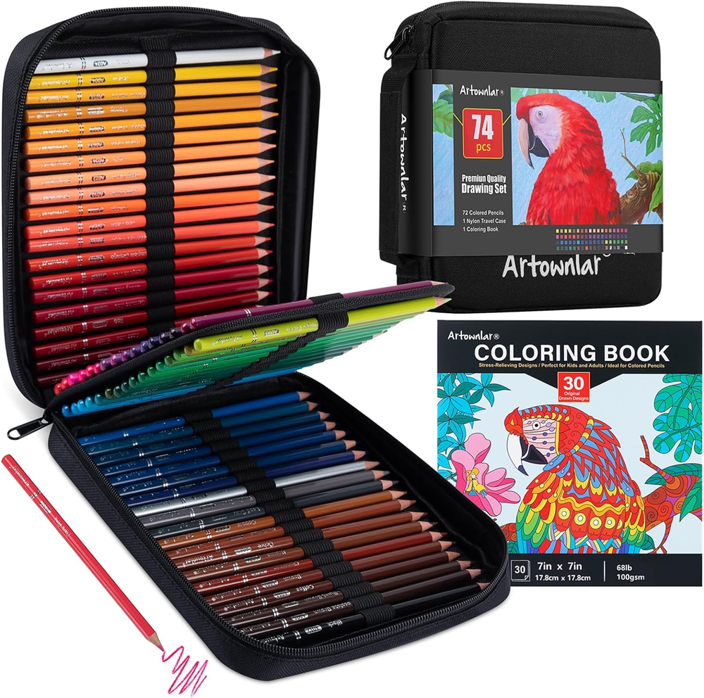 Premium 72 Colored Pencils Coloring Books Set Artist Soft Core Vibrant Colors