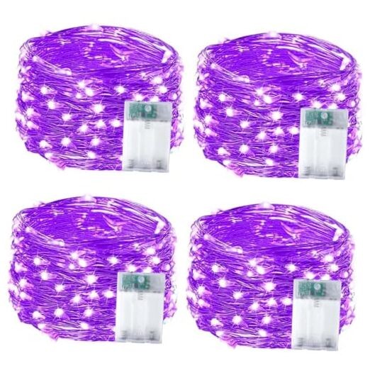 4-Pack 50 LED Purple Fairy Lights with Timer Battery Operated