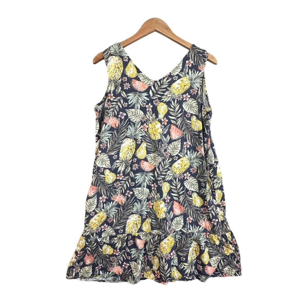 J. Jill Fruits Print Flounced Hem Tiered Double V-Neck Knit Dress Women's M