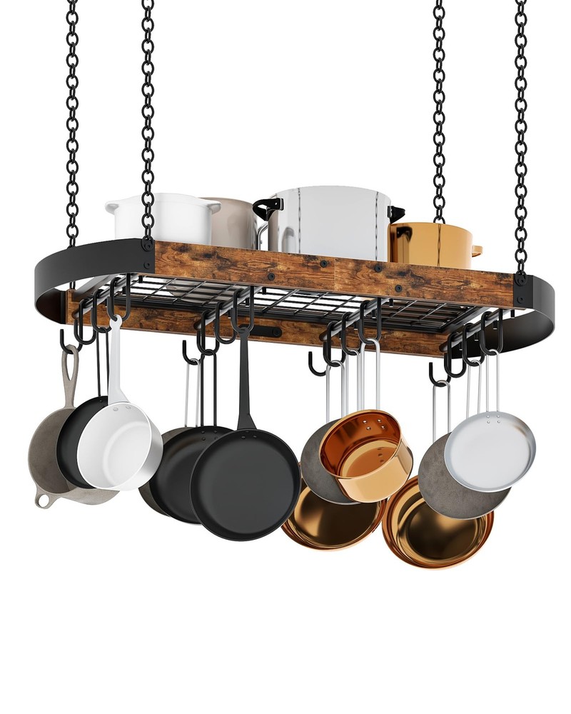 31.7-Inch Hanging Pot Rack, Space-Saving Pot Hanger for Kitchen, Ceiling Pan ...