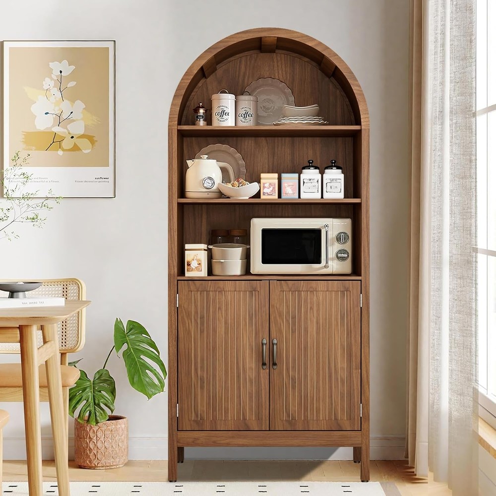 70.9in Tall Arched Fluted Door 5-Tier Kitchen Pantry Cabinet