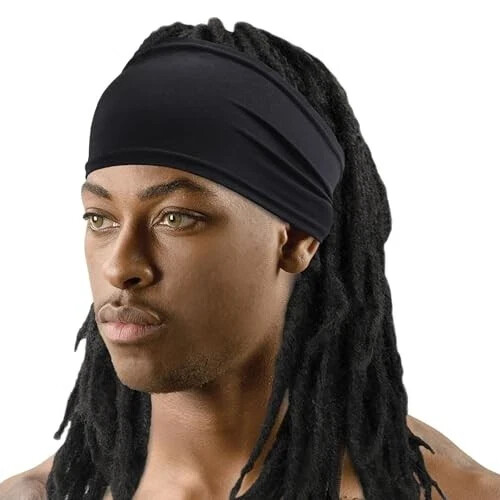 Spandex Dreadlock Braid Band for Men - 1pc Black Headband