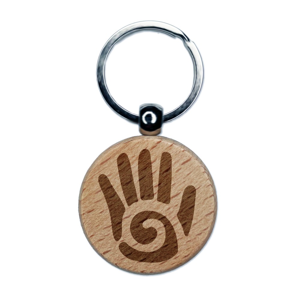 Southwestern Tribal Hand Swirl Engraved Wood Keychain Charm Tag