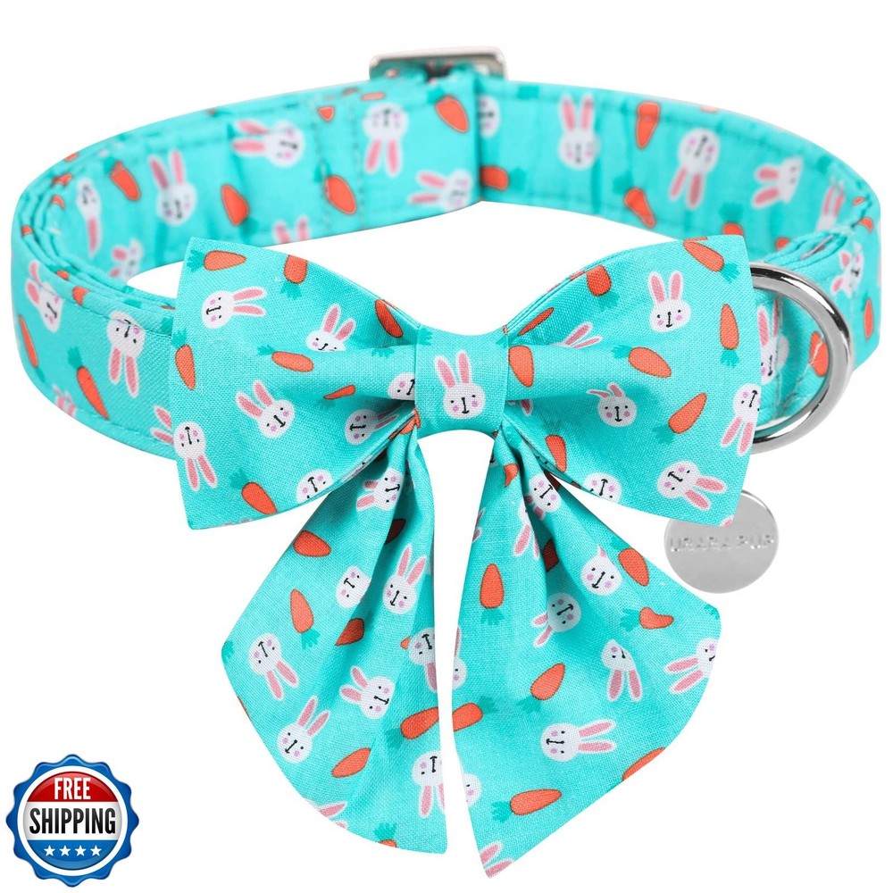 UP URARA PUP Easter Dog Collar with Cotton Bow Tie for Small Pets