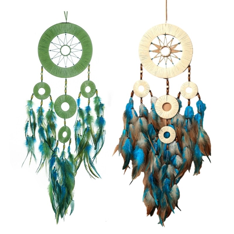 Ethnic Hanging Dreamcatchers with Beaded Feathered Embellishments Wall Decors
