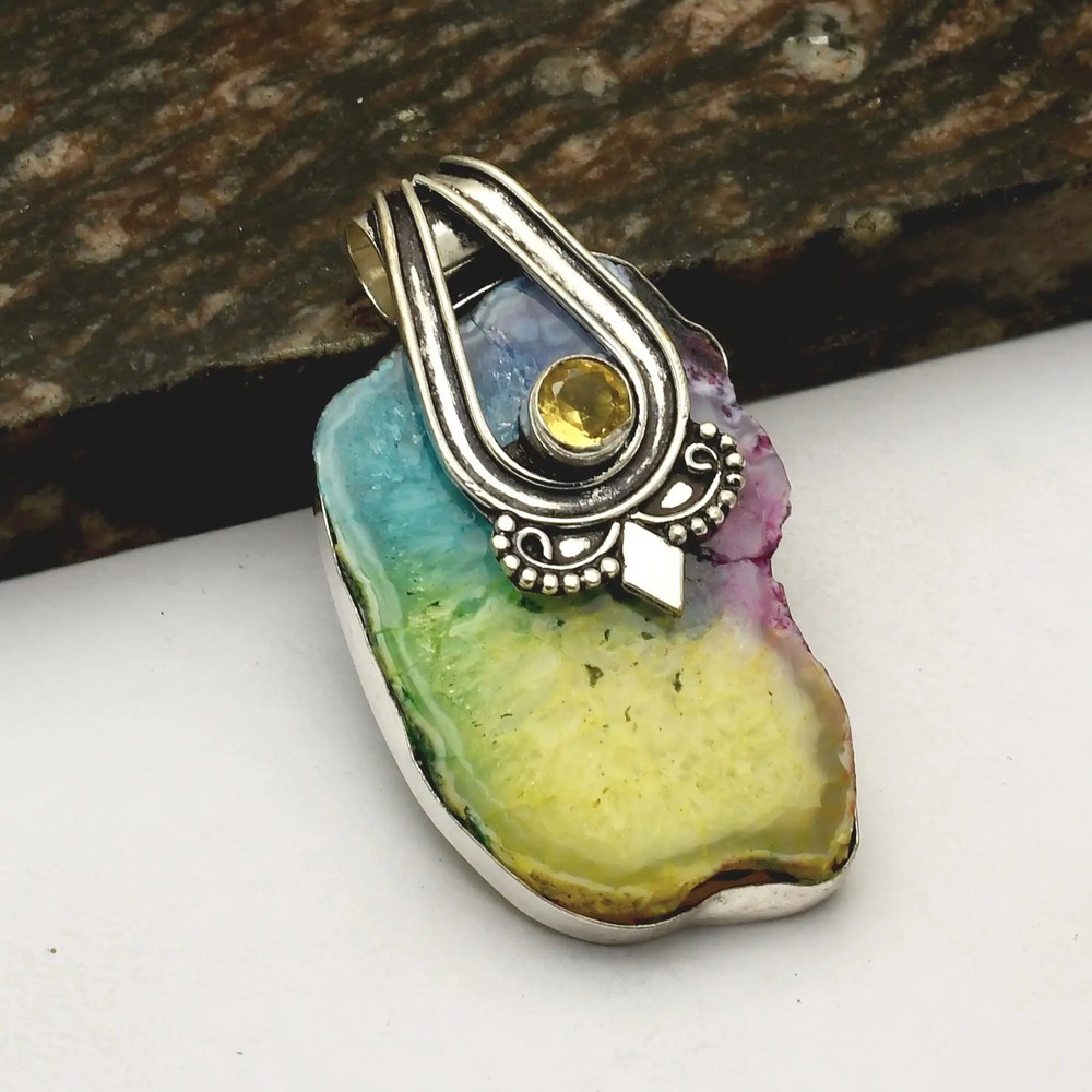 Rainbow Solar Quartz Citrine Gemstone Handmade Pendant Jewelry 2.32