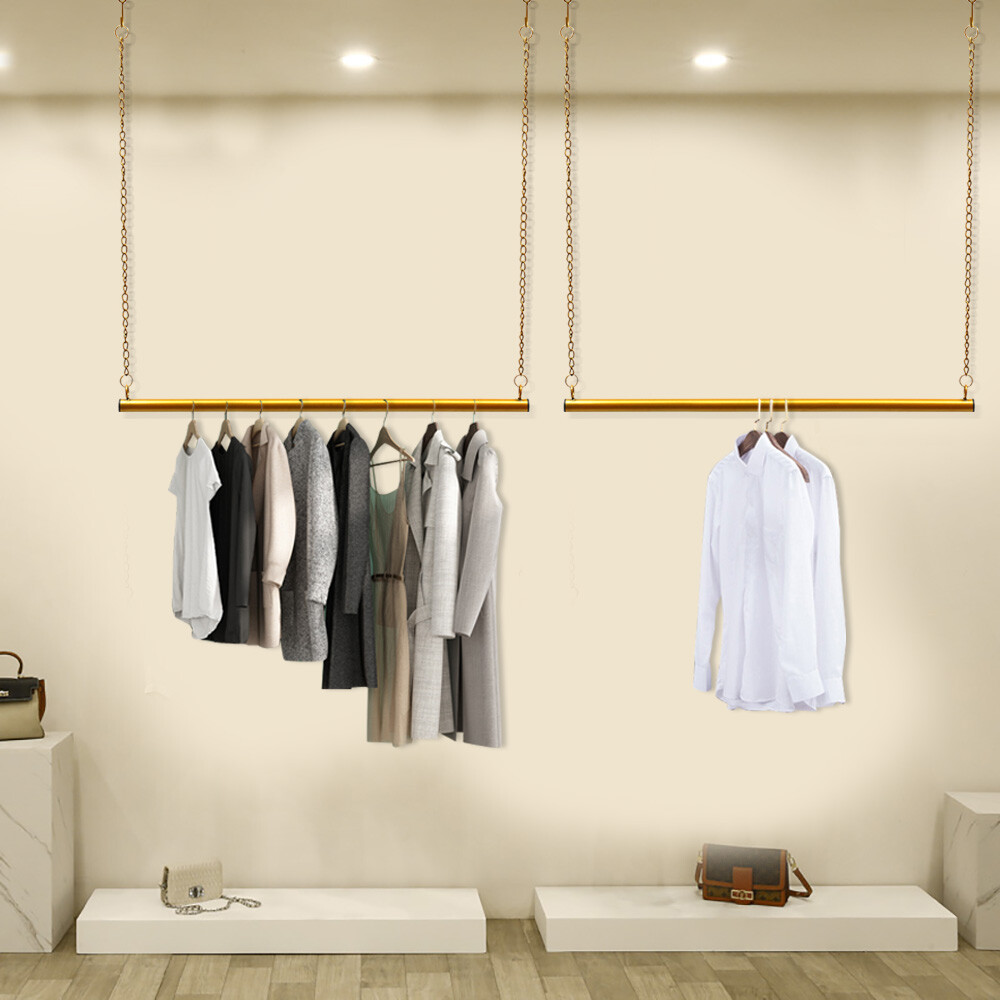 Gold Boutique Ceiling Display Rack Shelf for Hanging Clothes 2-Piece Set