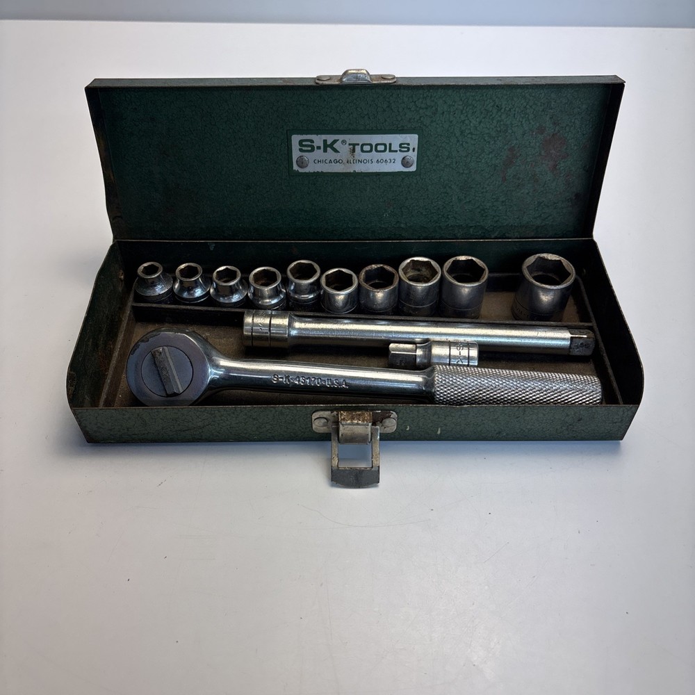 Vintage SK Tools 3/8” Drive Metric Socket Set 7-17mm 6pt Missing 16mm