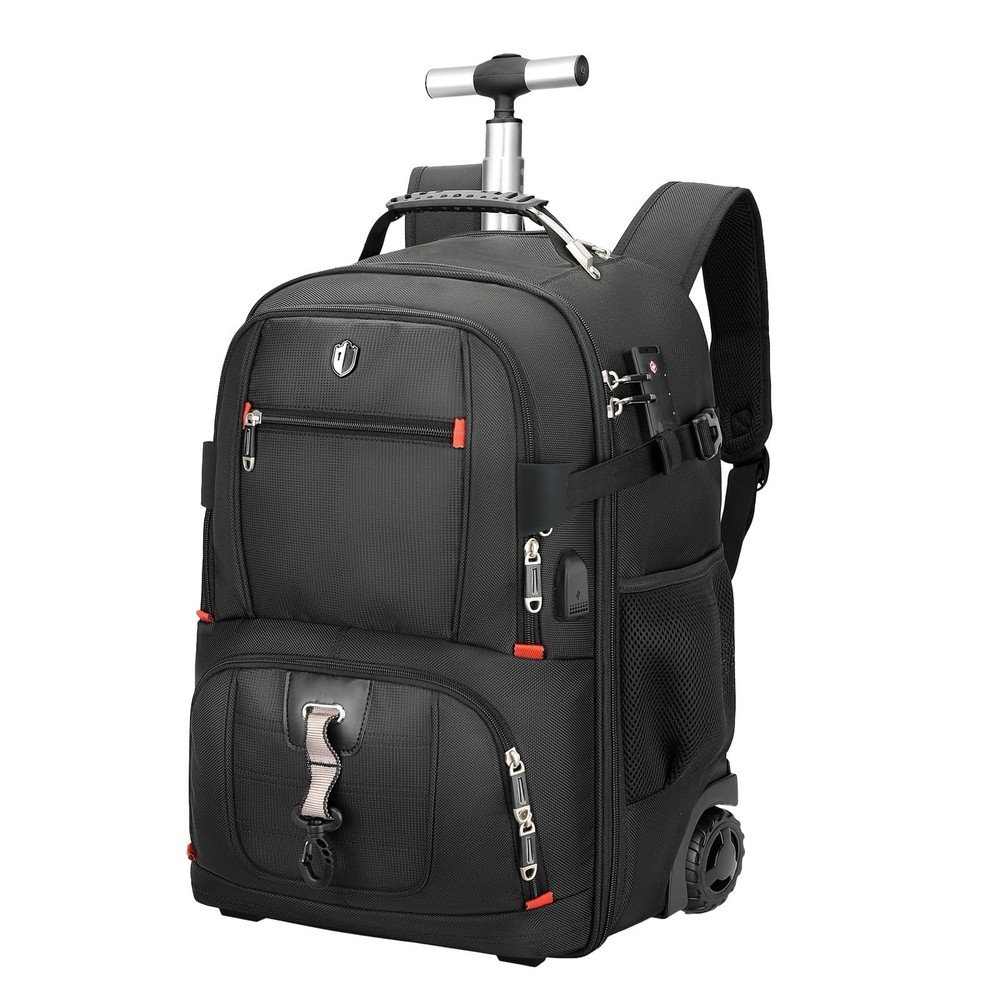 Rolling Laptop Backpack with Wheels, 50L Carry-On, Anti-Theft Lock