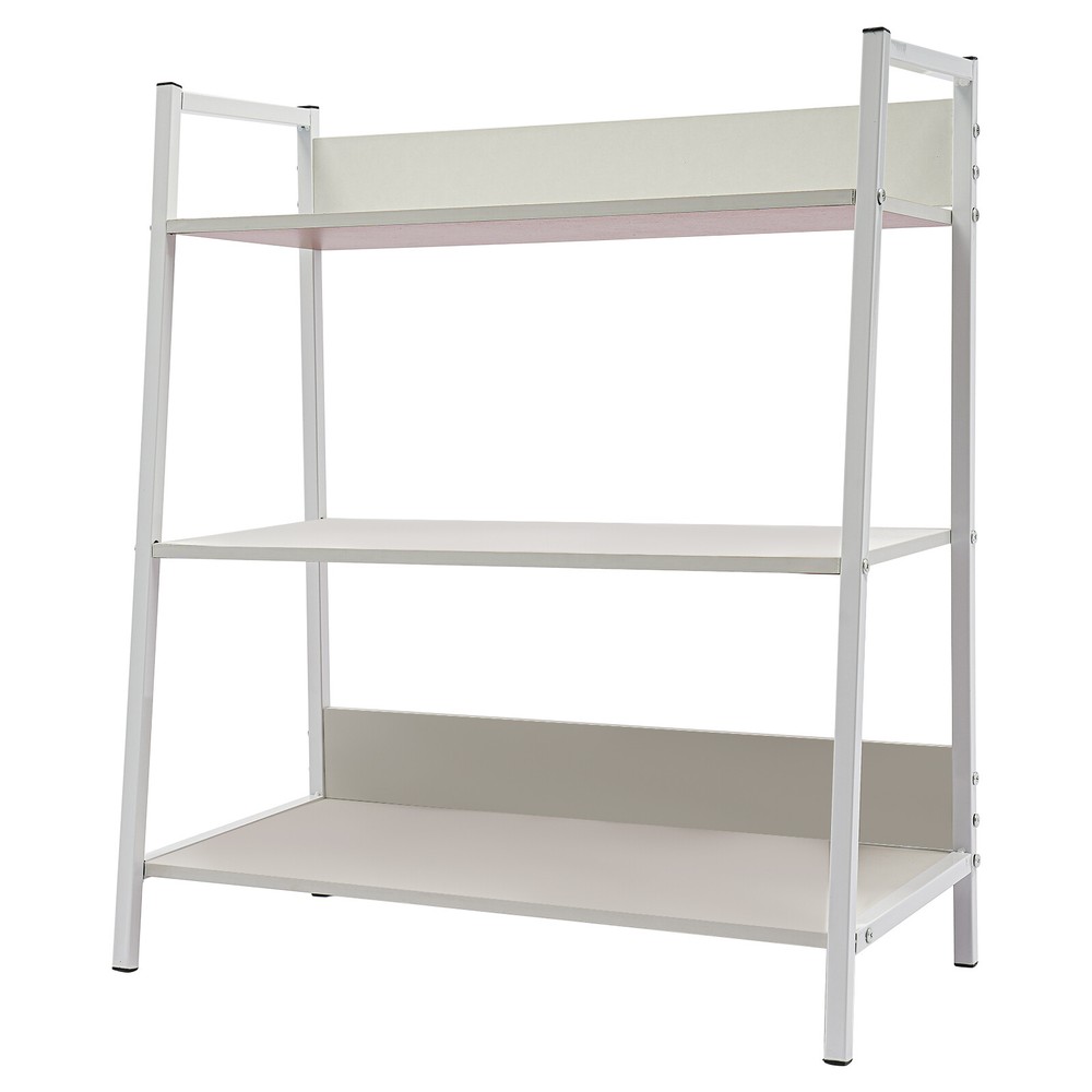 3-Tier White Industrial Ladder Bookshelf Storage Rack for Display