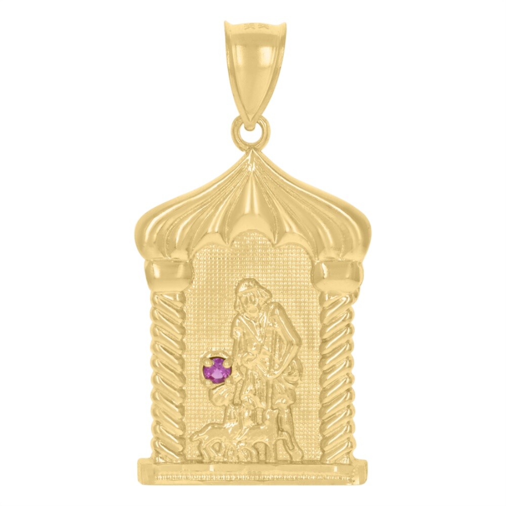 10k Yellow Gold Purple Cubic-Zirconia St. Lazarus Religious Charm Pendant 5.1gm