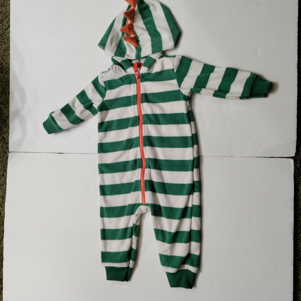 Carter's Baby Dragon Striped Pajamas Footless Hooded Front Zip Green 6 Months