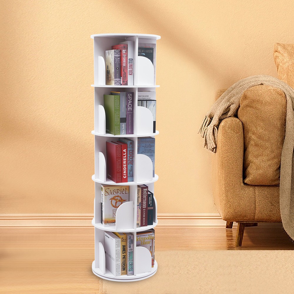 360-Degree Rotating 5-Tier Bookcase for Freestanding Storage and Display