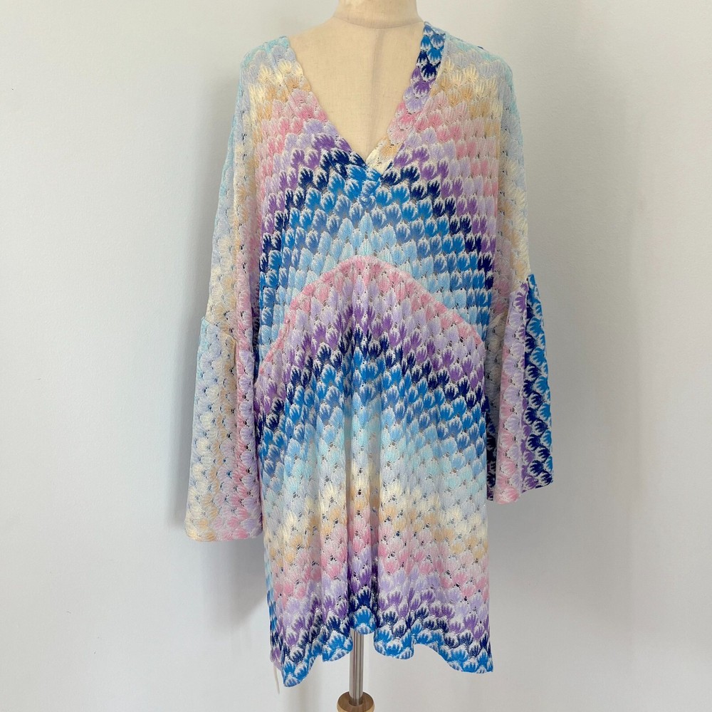Missoni Multicolor Short Lace-effect Cover Up Kaftan w/ Lurex