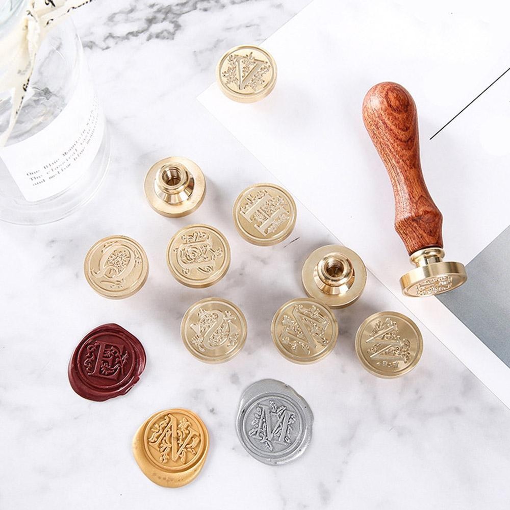 ☆Retro Vintage Wooden Wax Gift Seal Stamp Alphabet Letter Envelope Sealing Kit