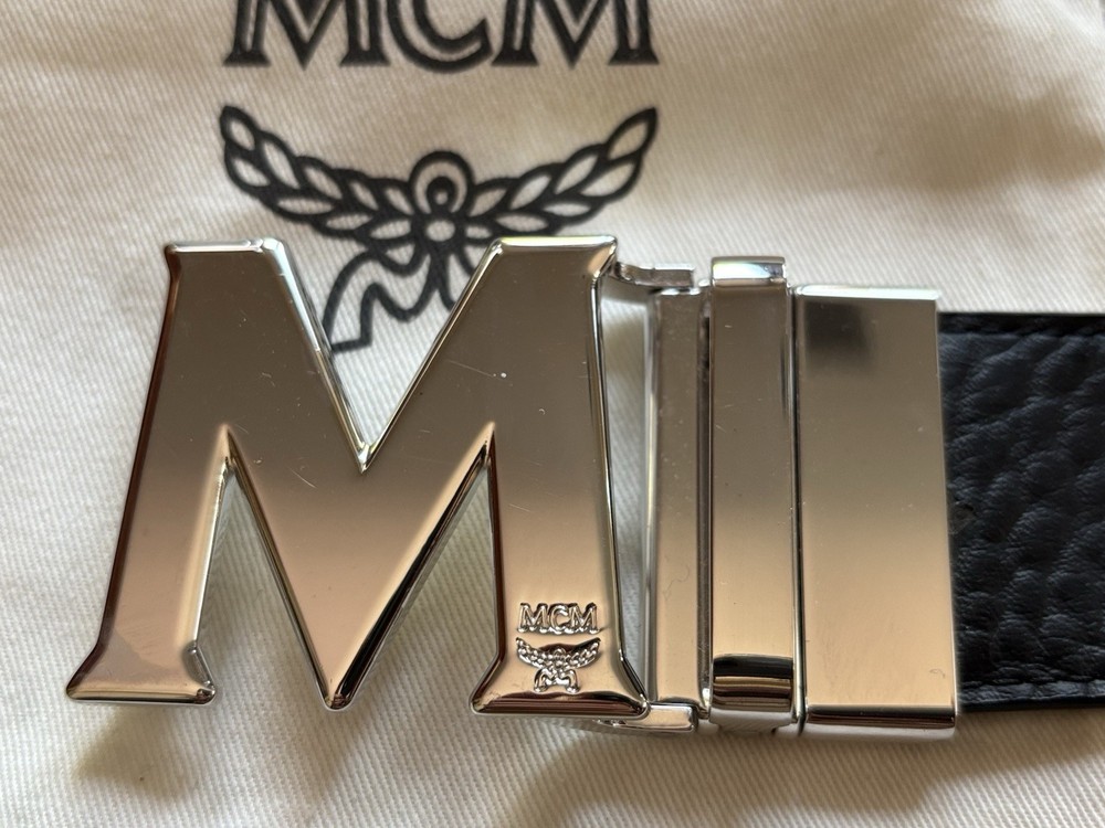 MCM Claus Reversible Leather Belt 1.75” Visetos Black