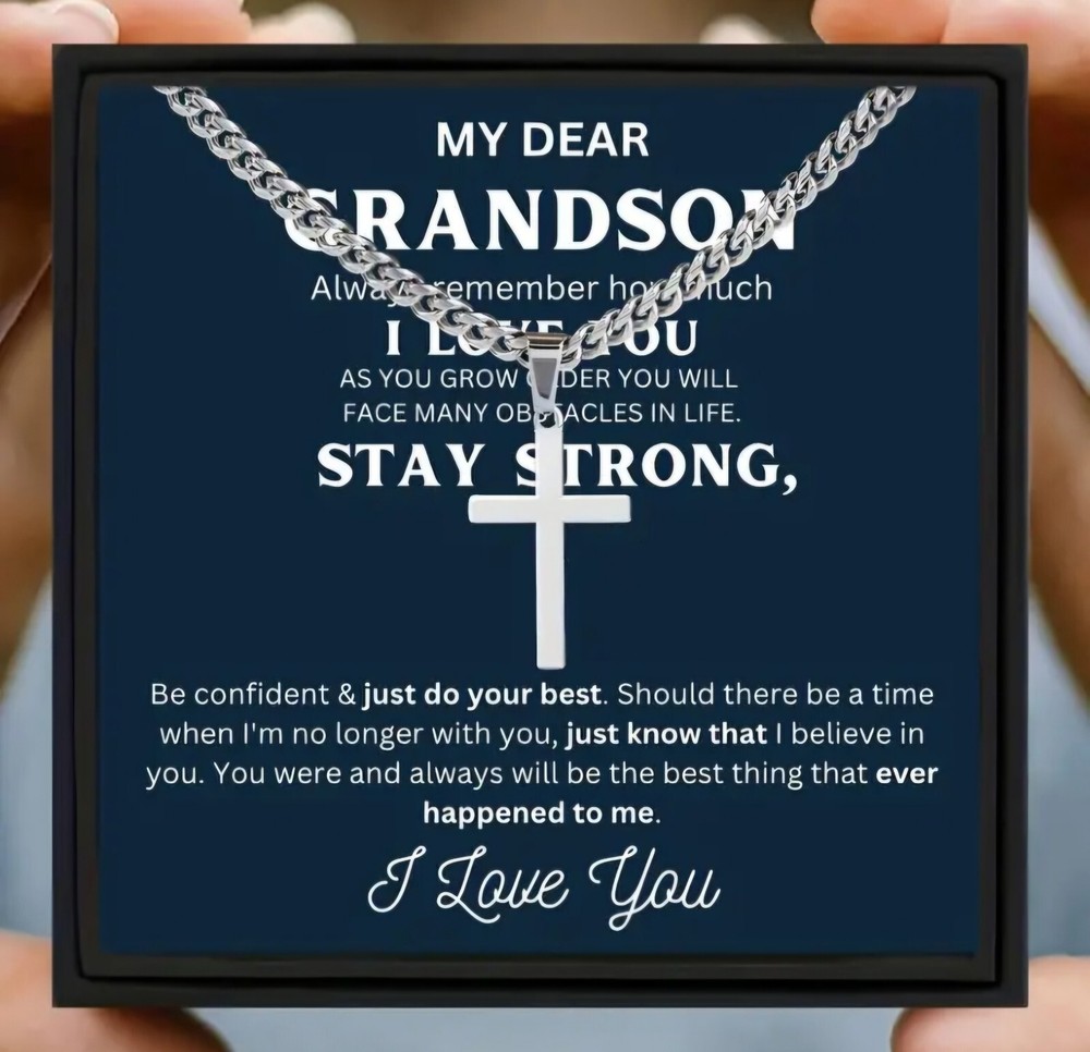 Grandson Cross Pendant Necklace - Gift For Grandson from Grandpa Grandma