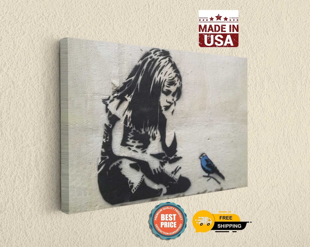 Banksy Girl With Blue Bird - Wall Art, Canvas Print, for Home Decor
