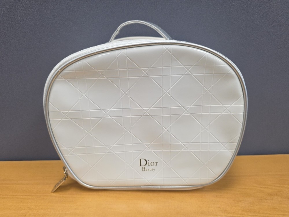 Vintage White Dior Beauty Makeup Bag Cosmetic Pouch Travel Organizer Case  