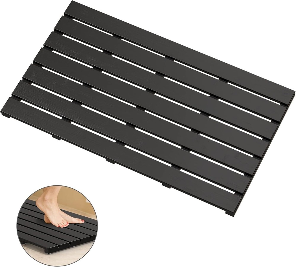 Elegant Black Bamboo Non-Slip Waterproof Bath Mat 31x18 Inches