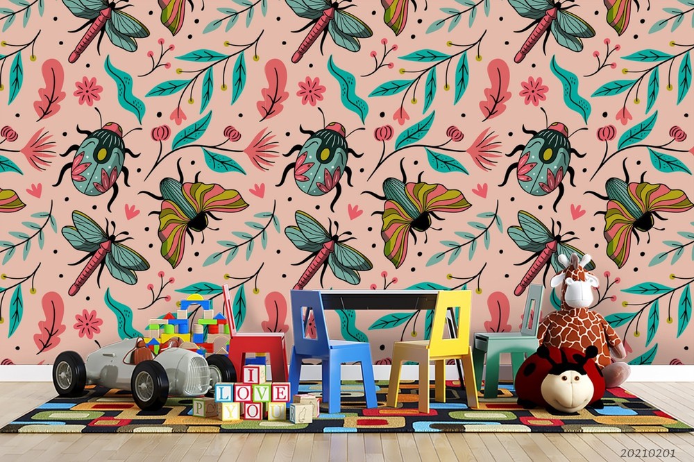 3D Flower Insect Watercolor Pattern Wall Murals Wallpaper Murals Wall Sticker 3