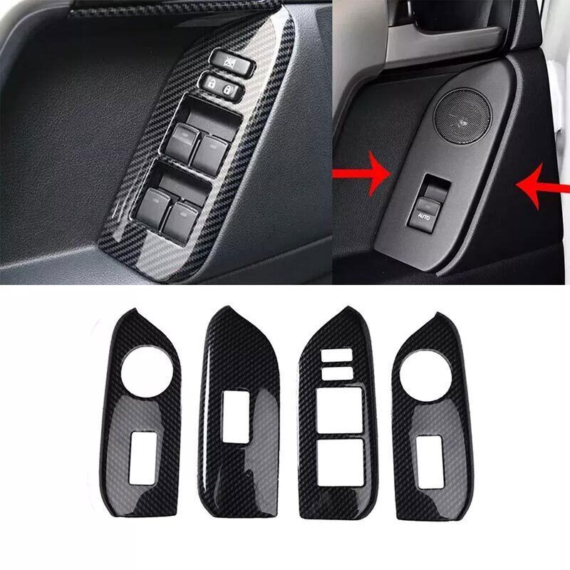 10-18 Cover Trim Inner Door Window Switch Lift For Toyota Prado ABS Carbon Fiber