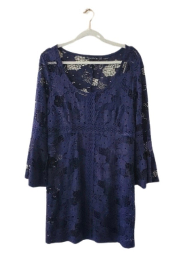 Macy's Crystal Doll Blue Brocade Lace Bell Sleeve Dress Women’s Juniors Size XL