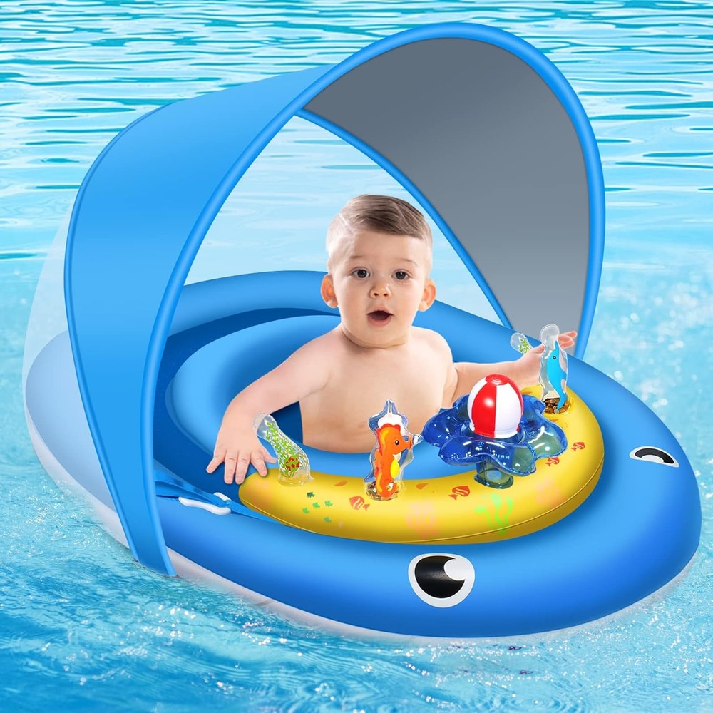 Baby Pool Float with Canopy UPF50+ Sun Protection, 6-24 Months Inflatable Infant