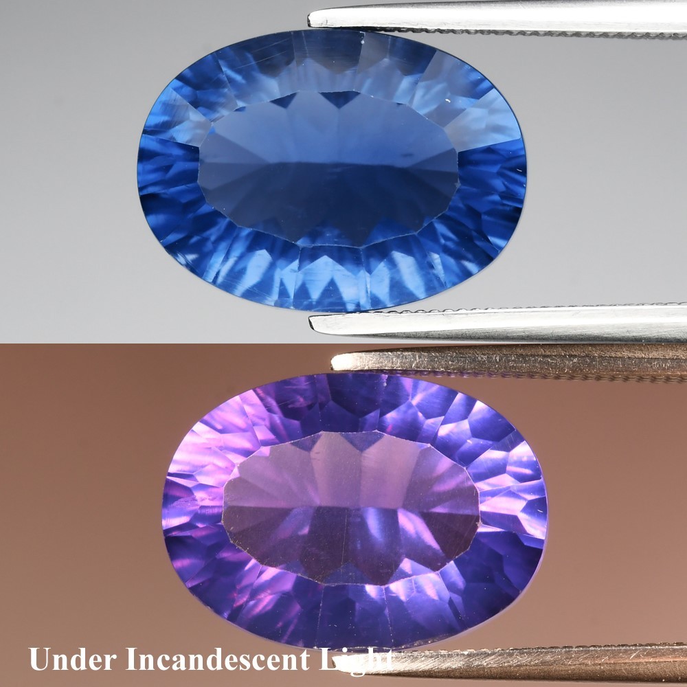Rare 7.82ct VS Oval Concave Color Change Fluorite Gemstone from Mexico