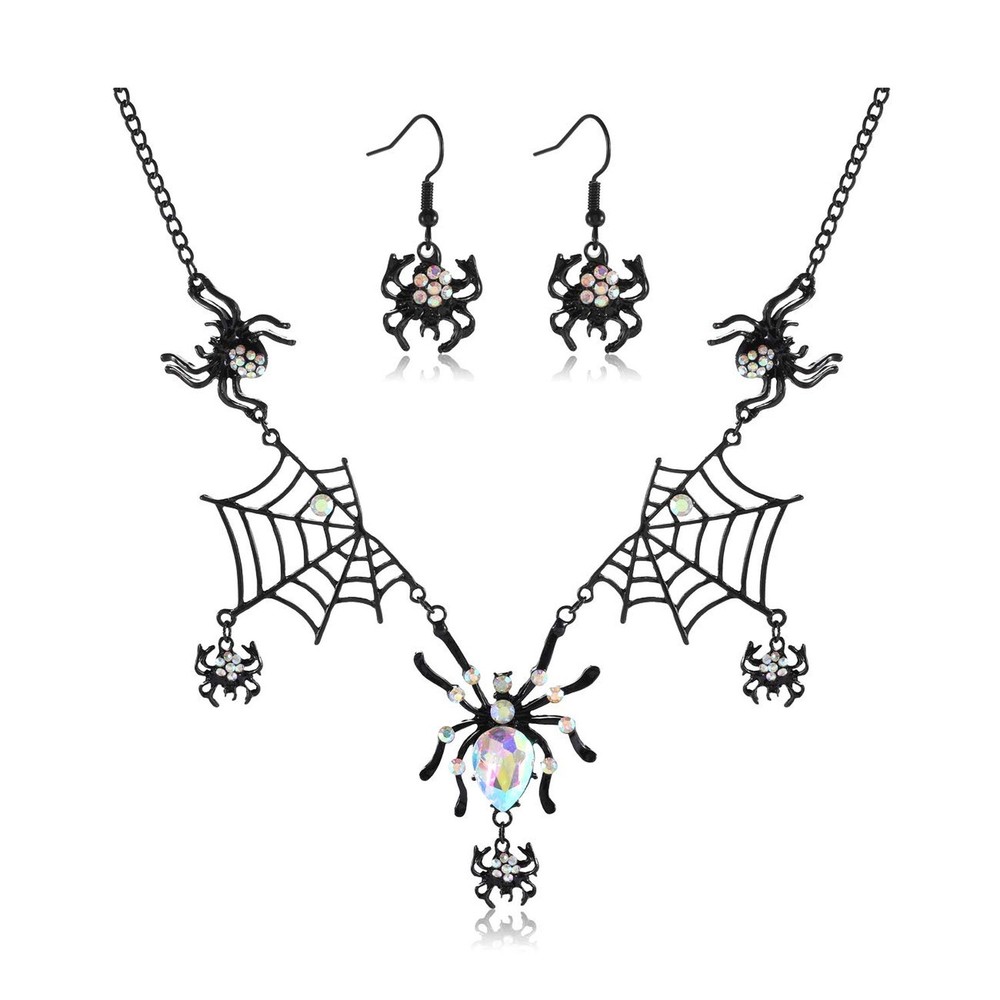 Halloween Spider Earrings Necklace Gothic Rhinestone Spider Dangle Earrings B...
